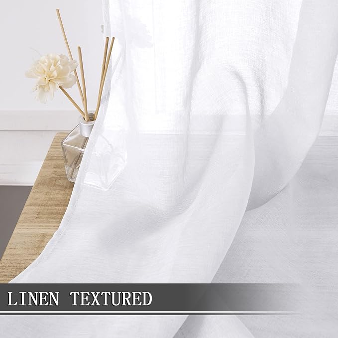 Tollpiz Short Sheer Tier Curtains Linen Textured Half Kitchen Curtain Sheers - Image 2