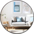 36 inch Dark Grey Circle Wall Mirror, Brushed Titanium Metal Framed Round Mirror for Bathroom Vanity, Bedroom Decor, Living Room, Entryway
