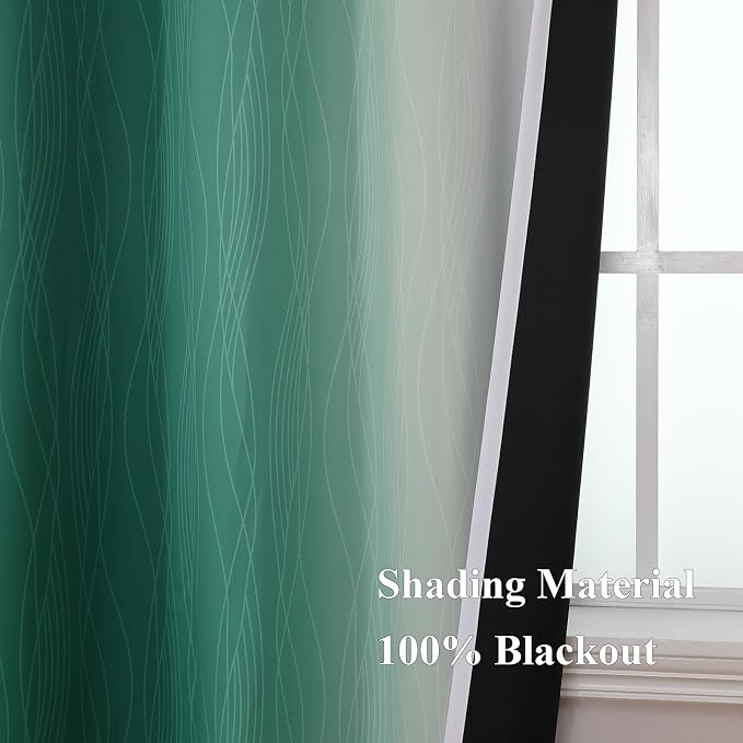 Estelar Textiler Green and Greyish White Blackout Curtains, Full Light Blocking - Image 5