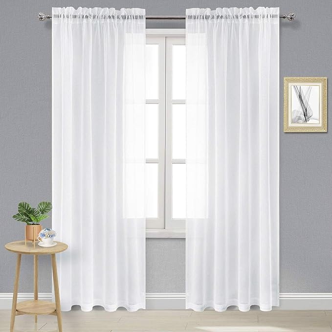 DWCN White Sheer Curtains 108 inches Long 2 Panels, Extra Length Elegant Window by DWCN