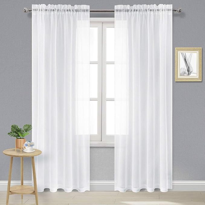 DWCN Living Room Sheer Curtains 95 inch Length 2 Panels Set, Casual Voile Sheer by DWCN