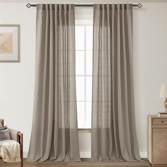 Taupe Linen Curtains 102 inches Long by Jolilight