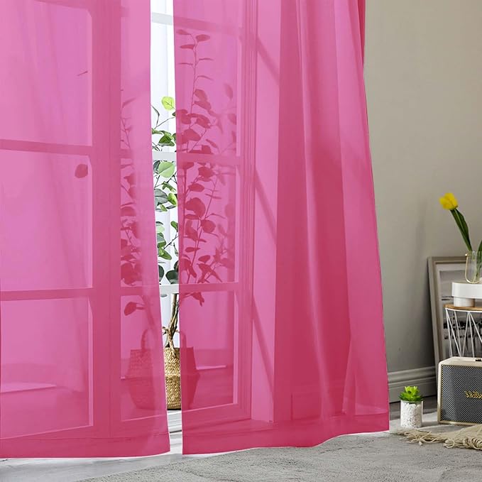Hot Pink Sheer Curtains for Bedroom Living Room 54 Inch Length 2 Panels Set - Image 8