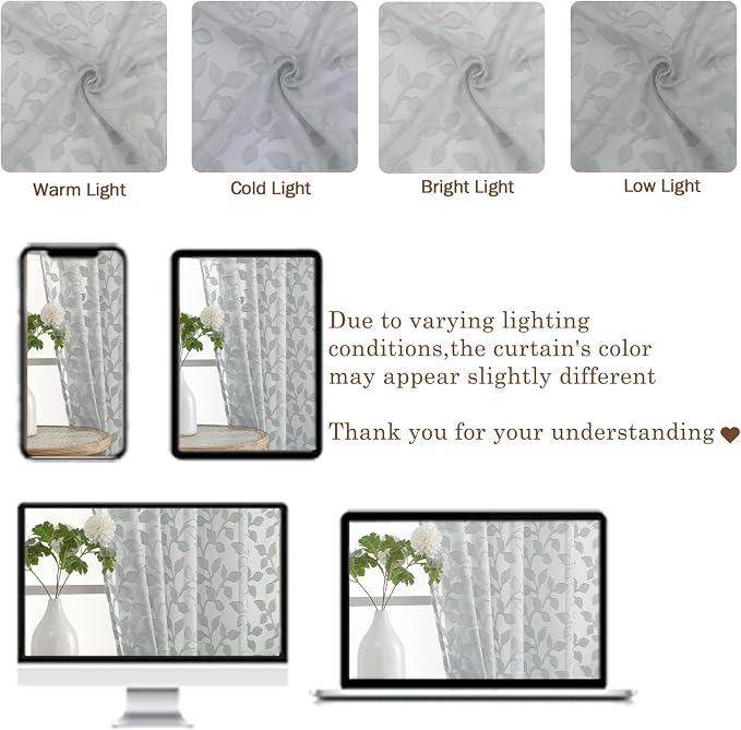 Chyhomenyc Light Grey Sheer Curtains 90 Inch Length 2 Panels Set, Light - Image 3