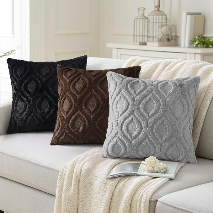 decorUhome Throw Pillow Covers 26x26 Inch Set of 2, Soft Plush Faux Wool Dark - Image 4