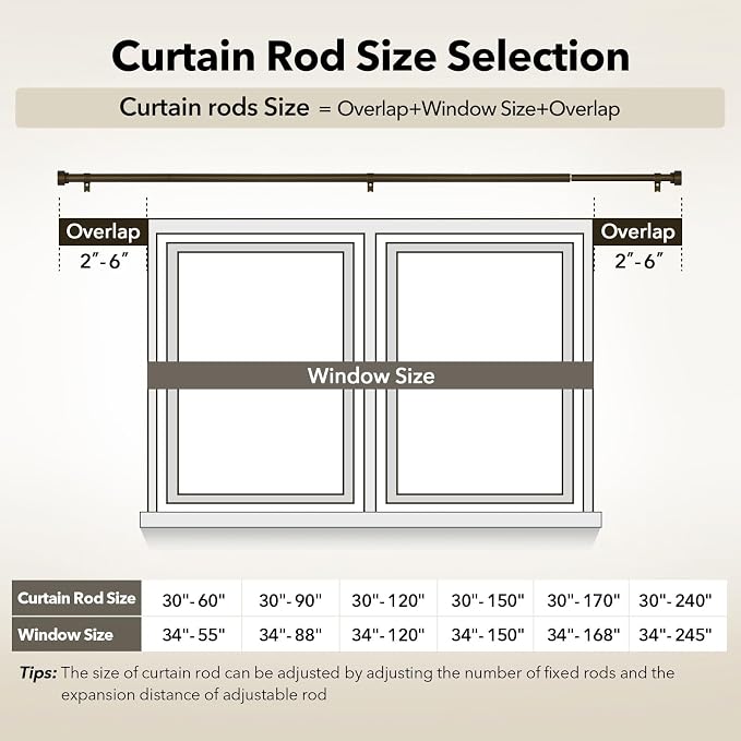 IFELS Heavy Duty Curtain Rods for Windows 48 to 84 Inch, 1 Inch Bronze Window - Image 6