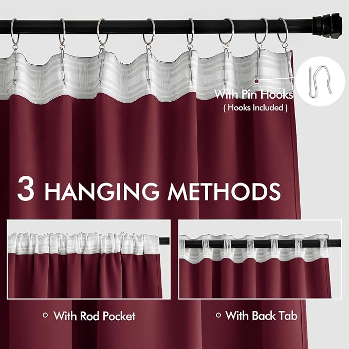 MIULEE Christmas Wine Red Back Tab Blackout Curtains 102 Inch Long 2 Panels Set - Image 3