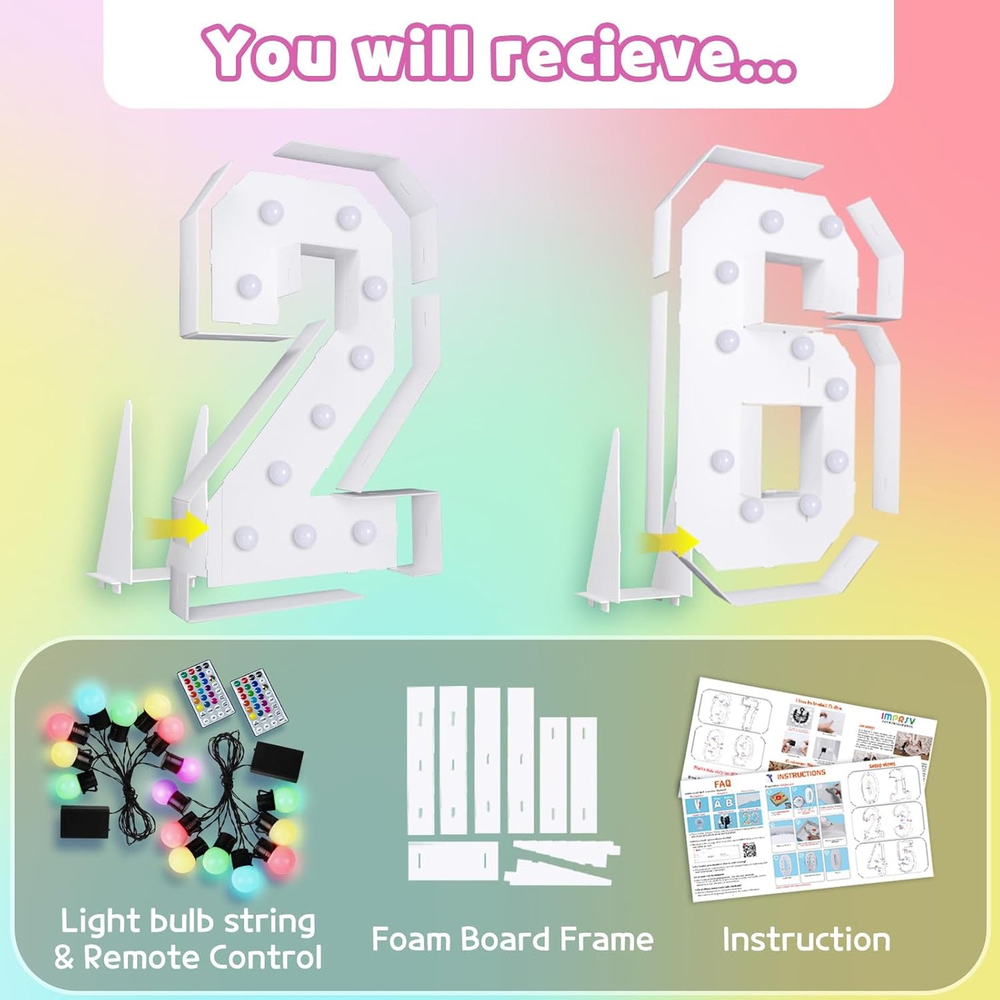 Marquee Numbers 26th-Birthday Decoration: Colorful 4FT Large Light Up 26 Year Old Birthday Decorations Anniversary Backdrop for Boys Girls Cardboard Sign 18 Colors Number 26 Mosaic Balloon Frame