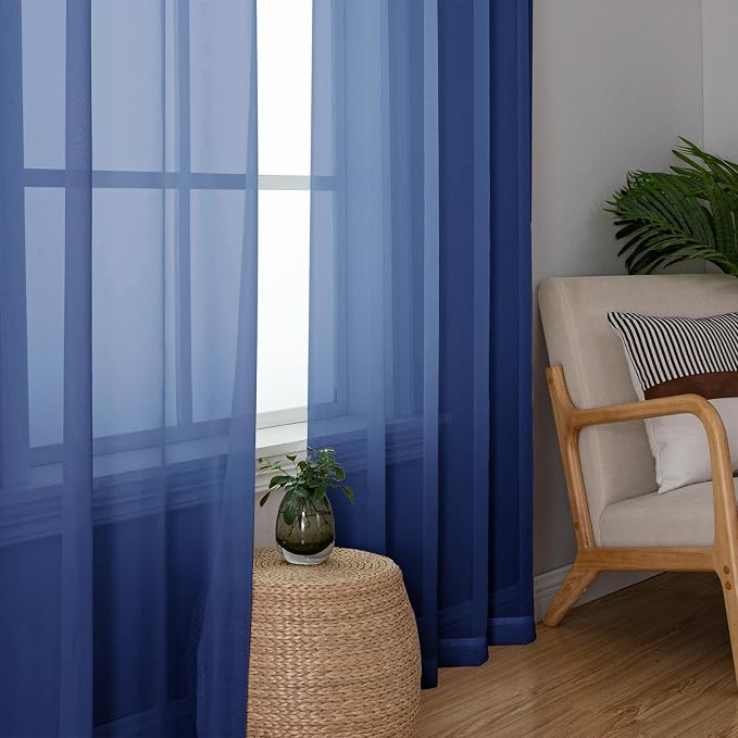 Lecloud Royal Blue Sheer Curtains 72 Inches Long 2 Panels, Rod Pocket Voile - Image 7