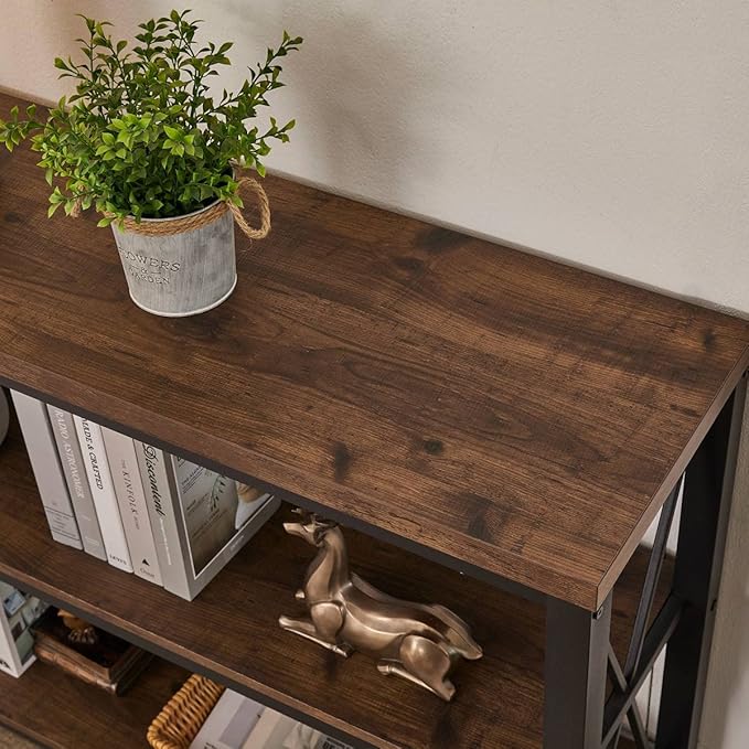 BON AUGURE Rustic Entryway Table, Farmhouse Hallway Table, Console Tables for Entryway, 3 Tier Sofa Tables for Living Room, Industrial Entry Table (47 Inch, Rustic Oak)