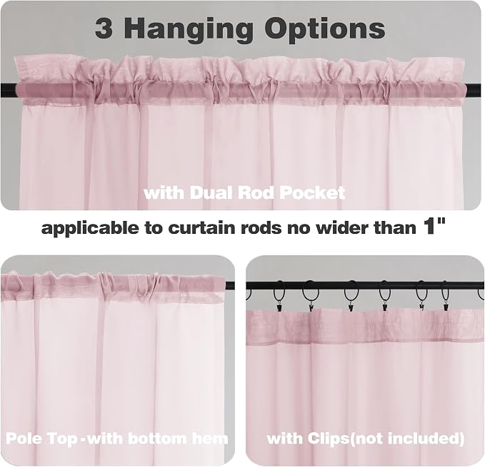 Chyhomenyc Blush Pink Sheer Curtains 84 Inches Long 2 Panels Set - Image 2