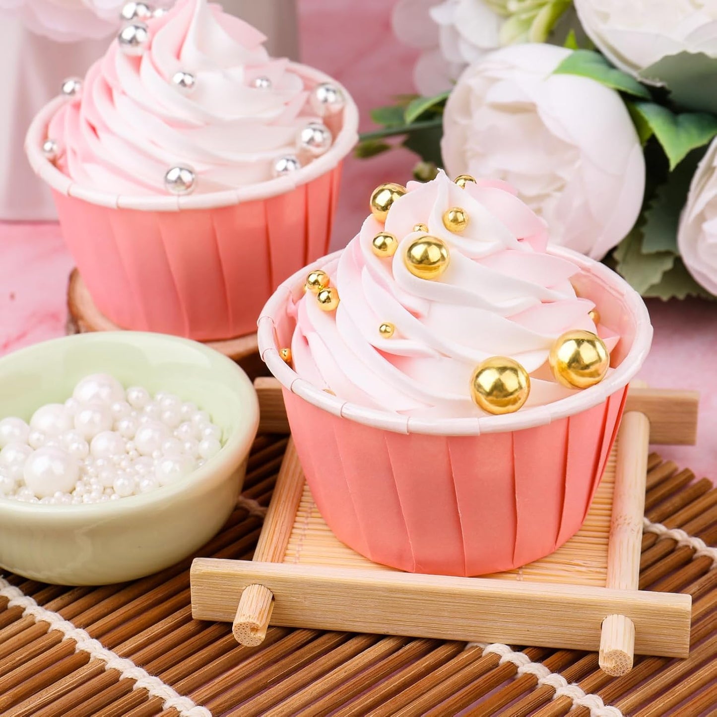 Gold Pearl Sprinkles for Cake Decorating, 11.3 Oz Edible Pearls Sugar 4 Sizes Gift Box Set for Baking Cookie Ice Cream Cupcake Toppings