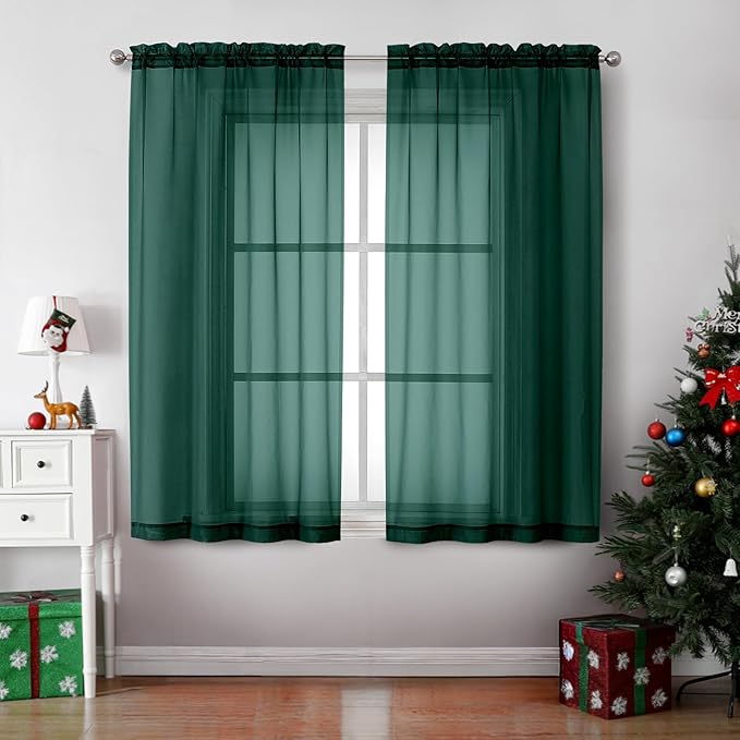 OVZME Hunter Green Sheer Curtains 63 Inches Long 2 Panels by OVZME