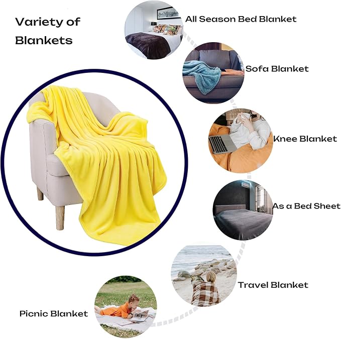 JIAHANNHA Fleece Blanket Queen Size Yellow 90 by 90 Inches Throw Blankets - Image 2