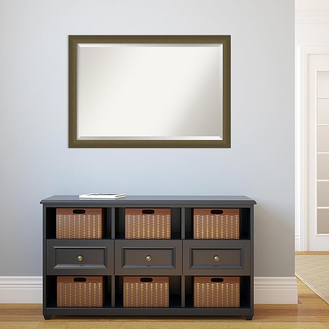 Amanti Art Bronze Bathroom Mirror for Over Sink, 28x40 Blaine Light Bronze Narrow Rectangle Vanity Mirror, Large Modern Contemporary Frame, Hangs Horizonally and Vertically, Bathroom Wall Decor