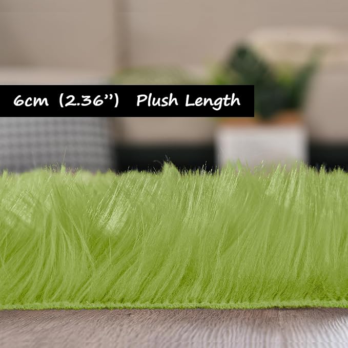 Goolela Lime Green Rug 4x6 Fluffy Fuzzy Furry Carpet - Image 2