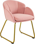 Yaheetech Flower Shape Velvet Vanity Chair, Modern Side Armchair Makeup Chair no Wheels with Golden Metal Legs for Living Room/Dressing Room/Bedroom/Home Office/Kitchen, Pink