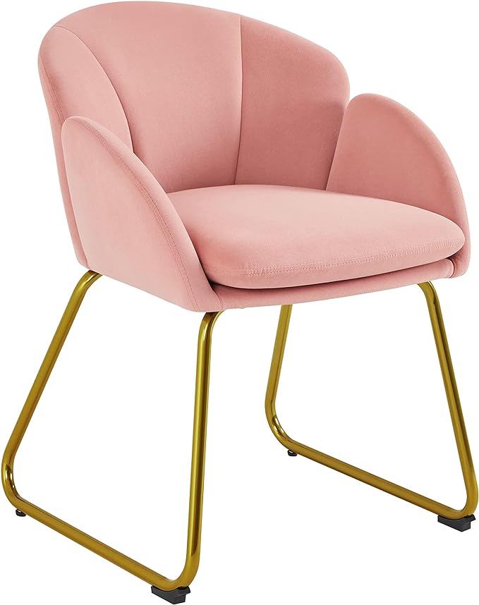Yaheetech Flower Shape Velvet Vanity Chair, Modern Side Armchair Makeup Chair no Wheels with Golden Metal Legs for Living Room/Dressing Room/Bedroom/Home Office/Kitchen, Pink