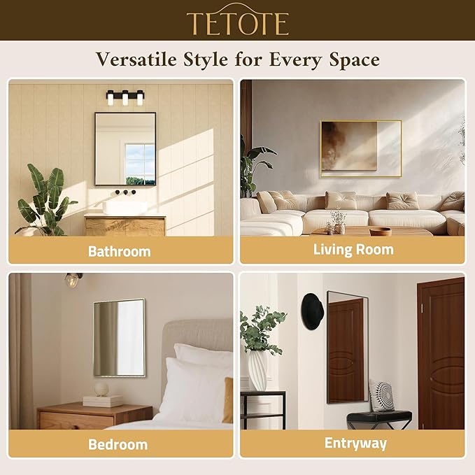TETOTE Black Bathroom Mirror for Over Sink 55" x 36" Large Matte Black Beveled Metal Framed Rectangular Vanity Mirror for Bathroom, Bedroom, Entryway, Living Room, Tempered Glass, Shatterproof