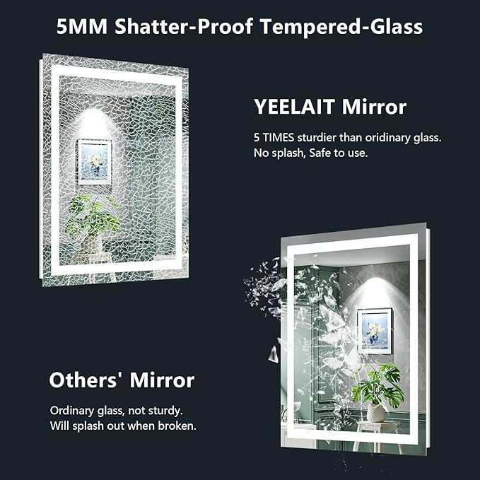 24x32 Inch LED Bathroom Mirror with Lights Front and Backlit Lighted Vanity Mirror for Bathroom Wall with 3 Colors Dimmable Anti-Fog Memory Shatter-Proof IP54 Waterproof Horizontal/Vertical