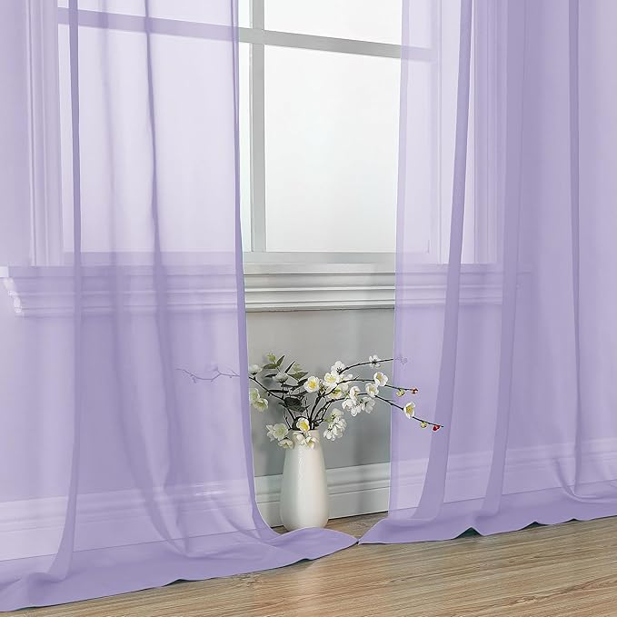 OVZME Lavender Sheer Curtains 96 Inches Long 2 Panels - Image 6