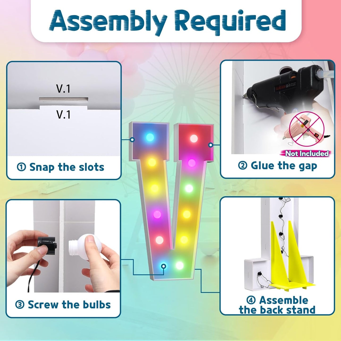 imprsv 4FT Colorful Marquee Light Up Letters V, 18 Colors Large Light up Letters Alphabet Sign with Remote, Large Marry Me Sign, Birthday Party Decorations Baby Shower Anniversary Wedding Decoration