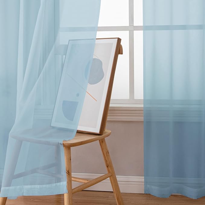 Chyhomenyc Sheer Sky Blue Curtains 90 inches Long 2 Panels, Light Filtering - Image 8