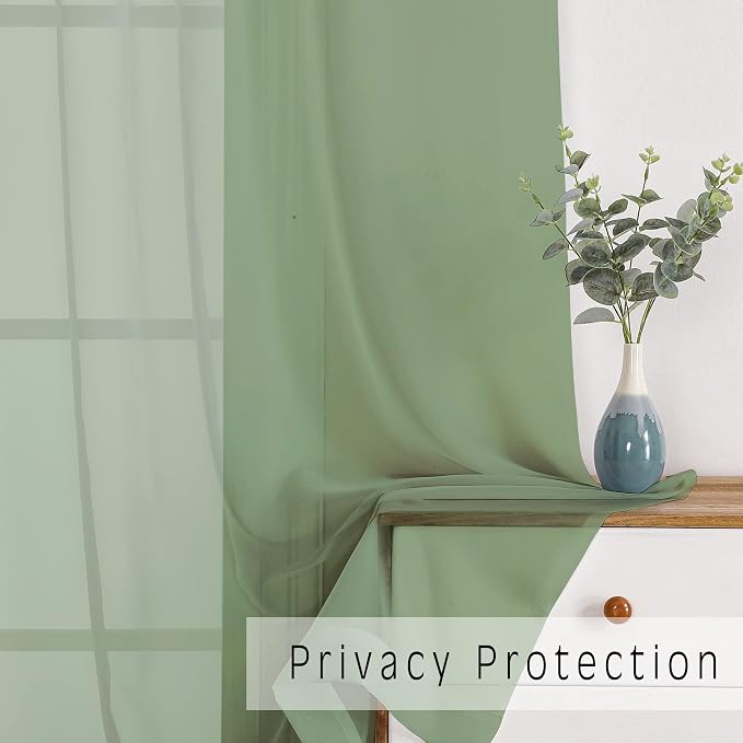 OWENIE Sage Green Sheer Curtains 96 Inches Long 2 Panels Set, Elegant Sheer - Image 5