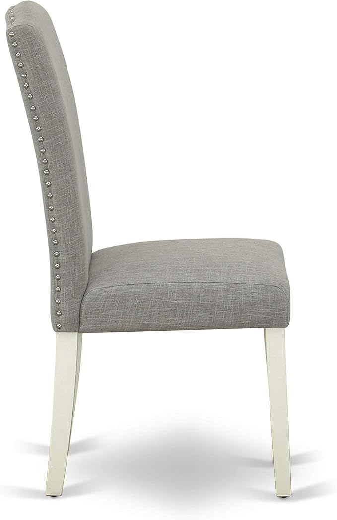 East West Furniture LGEN9-LWH-06 9 Piece Dining Set Includes a Rectangle Dining Room Table with Butterfly Leaf and 8 Dark Shitake Linen Fabric Upholstered Chairs, 42x84 Inch, Linen White