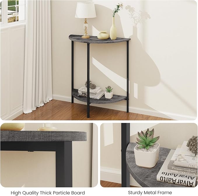 Homode Rustic Grey Farmhouse Half Moon Table, 26 x 11 x 28 inches, Small Entryway Table for Indoor Use
