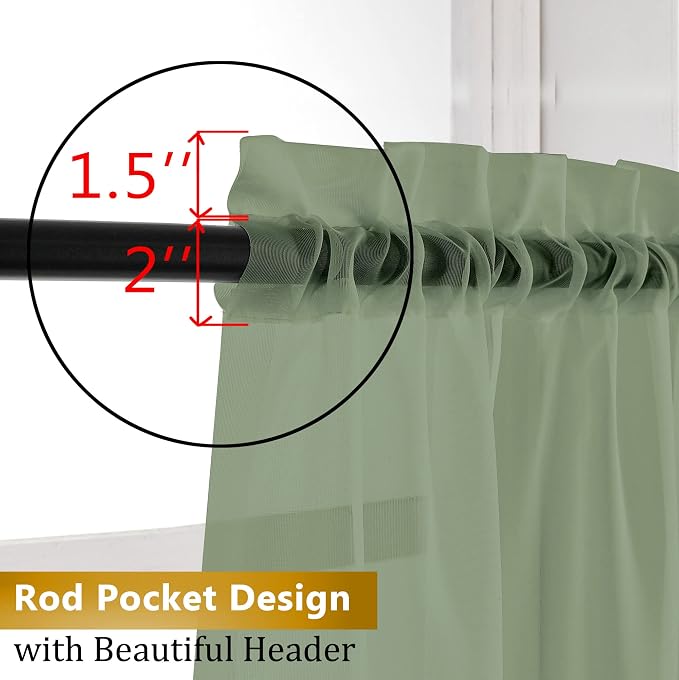Aiyufeng Window Green Sheer Curtains 45 Inch Length 2 Panels Small Sheer - Image 5