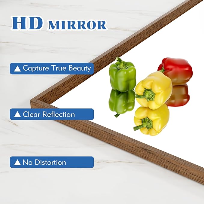 Rectangle Walnut Bathroom Mirror 55x30 Inch, Anti-Rust 4MM Tempered Glass, Modern Vanity Mirror for Bathroom, Horizontal or Vertical Wall Mount