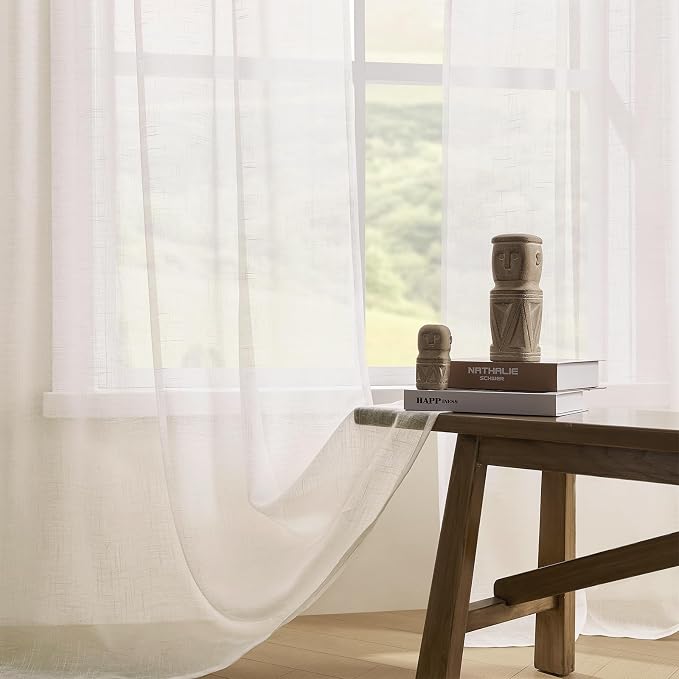 Joydeco Sheer Curtains 108 Inches Long, Cream Curtains - Image 4