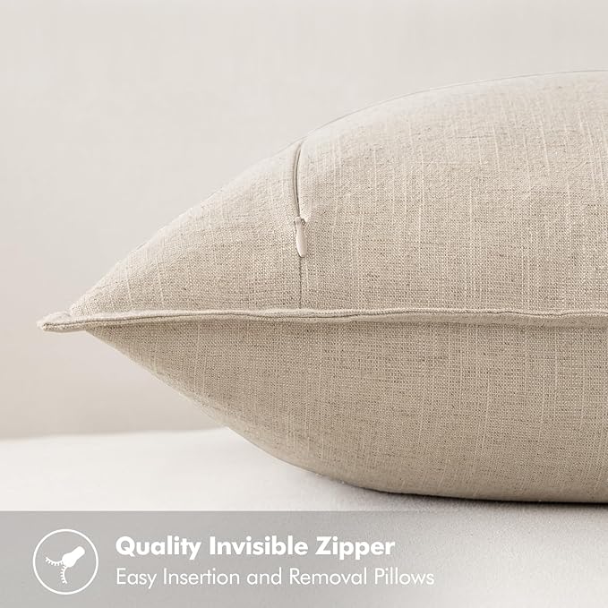 MIULEE Decorative Linen Euro Sham Pillow Covers 24x24 Natural Beige Boho - Image 3