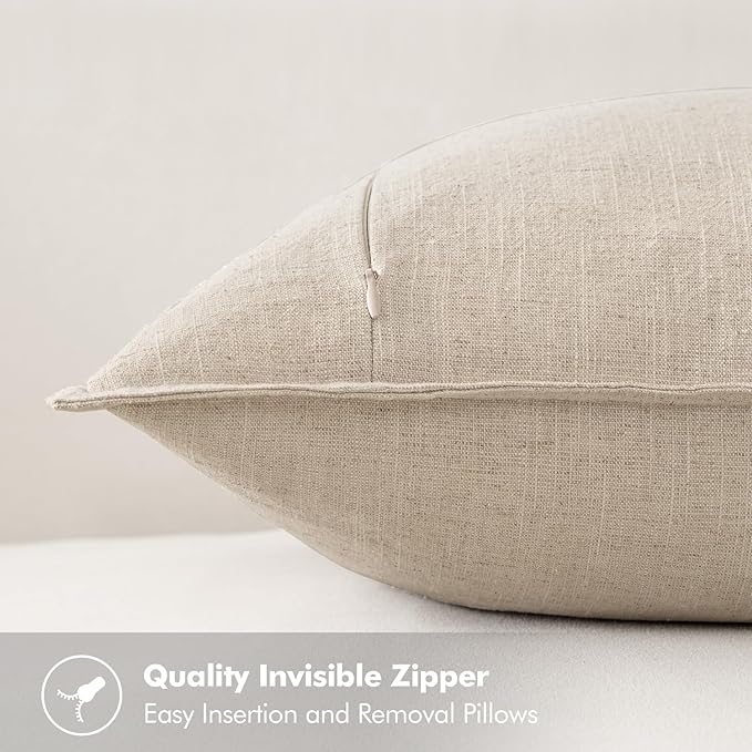 MIULEE Decorative Linen Pillow Covers 20x20 Inch Natural Beige Boho Farmhouse - Image 3