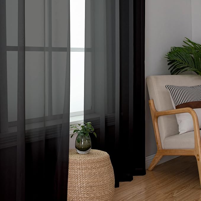 Aiyufeng Black Sheer Curtains 63 Inches Long Light Weight Soft Semi Voile Drapes - Image 5