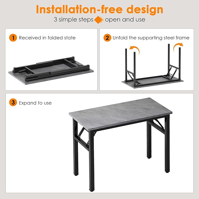 Need Folding Computer Desk - 31.5 Inch Foldable Office Writing Work Study Kids Student Teacher Home Bedroom Table for Small Space, Grey