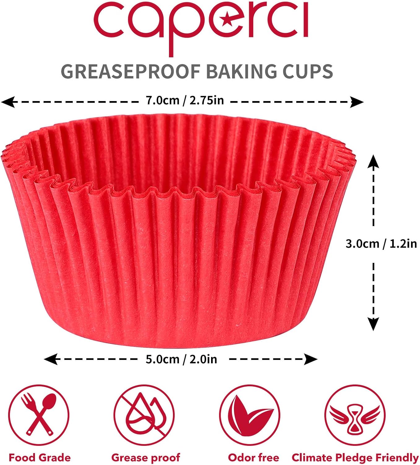 Caperci Standard Red Cupcake Muffin Liners 500-Count, No Smell, Food Grade & Grease-Proof Paper Baking Cups (Red)