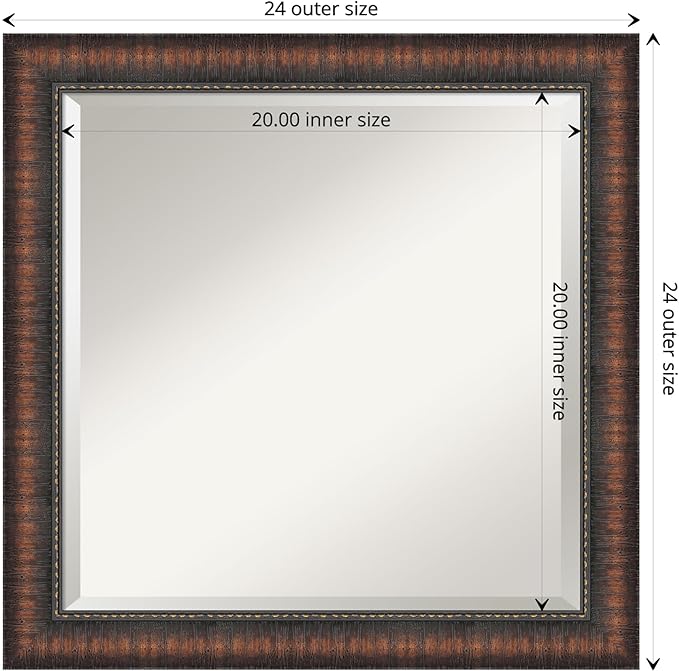Amanti Art Brown Wall Mirror 24x24 Caleb Brown Square Bathroom Mirror for Wall Decor Living Room, Medium Rustic Farmhouse Frame, Hangs Horizonally and Vertically, Bathroom Decor, Beveled Edge from WI