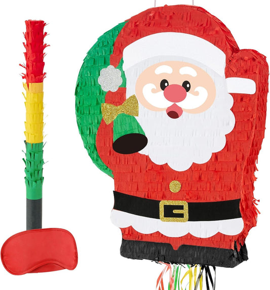 WERNNSAI Christmas Santa Pinata - Christmas Decorations Red Santa Claus Party Games for Kids Xmas Festival Supply Father Xmas GIft Delivery Xmas Large Pinata Pull String with Blindfold Bat