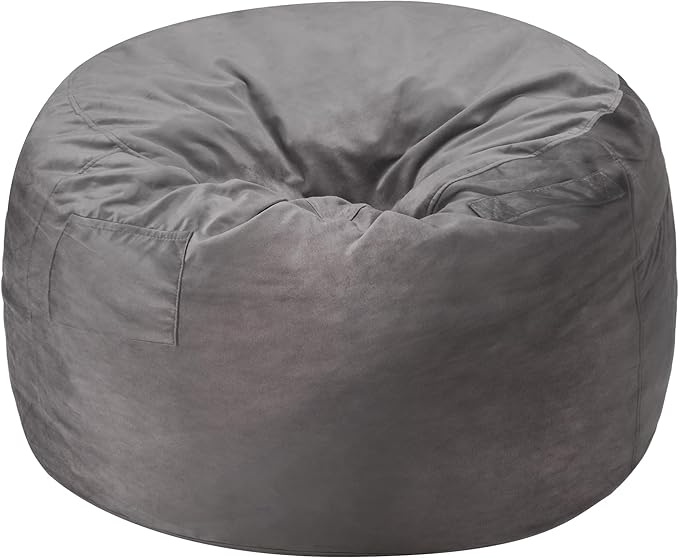Homguava 6FT Bean Bag Chair Giant BeanBag with Memory Foam Filled, Large Bean Bag Chairs for Adults, Adult Bean Bag Chair with Dutch Velvet Cover for Living Room Bedroom-Grey