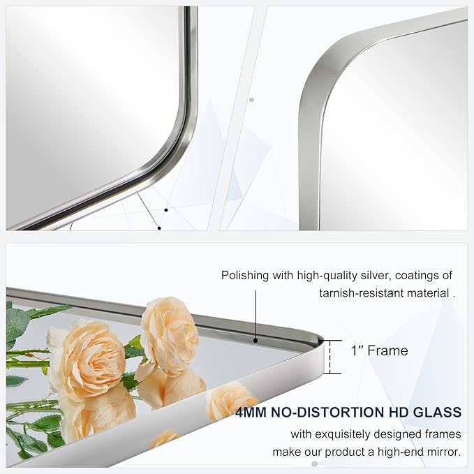 ANDY STAR Chrome Bathroom Mirrors for Over Sink, 30x30 Inch Polished Silver Mirror for Wall, Square Metal Framed Vanity Mirror -Modern Clean Design with Superior Stainless Steel Frame