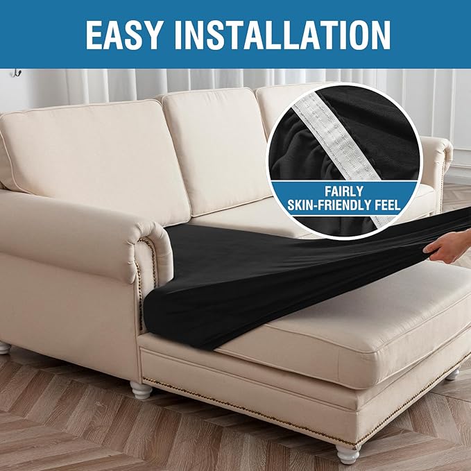 Couch Cover 4-Piece Elastic Velvet Couch Cushion Covers & Chaise Slipcovers - Image 5