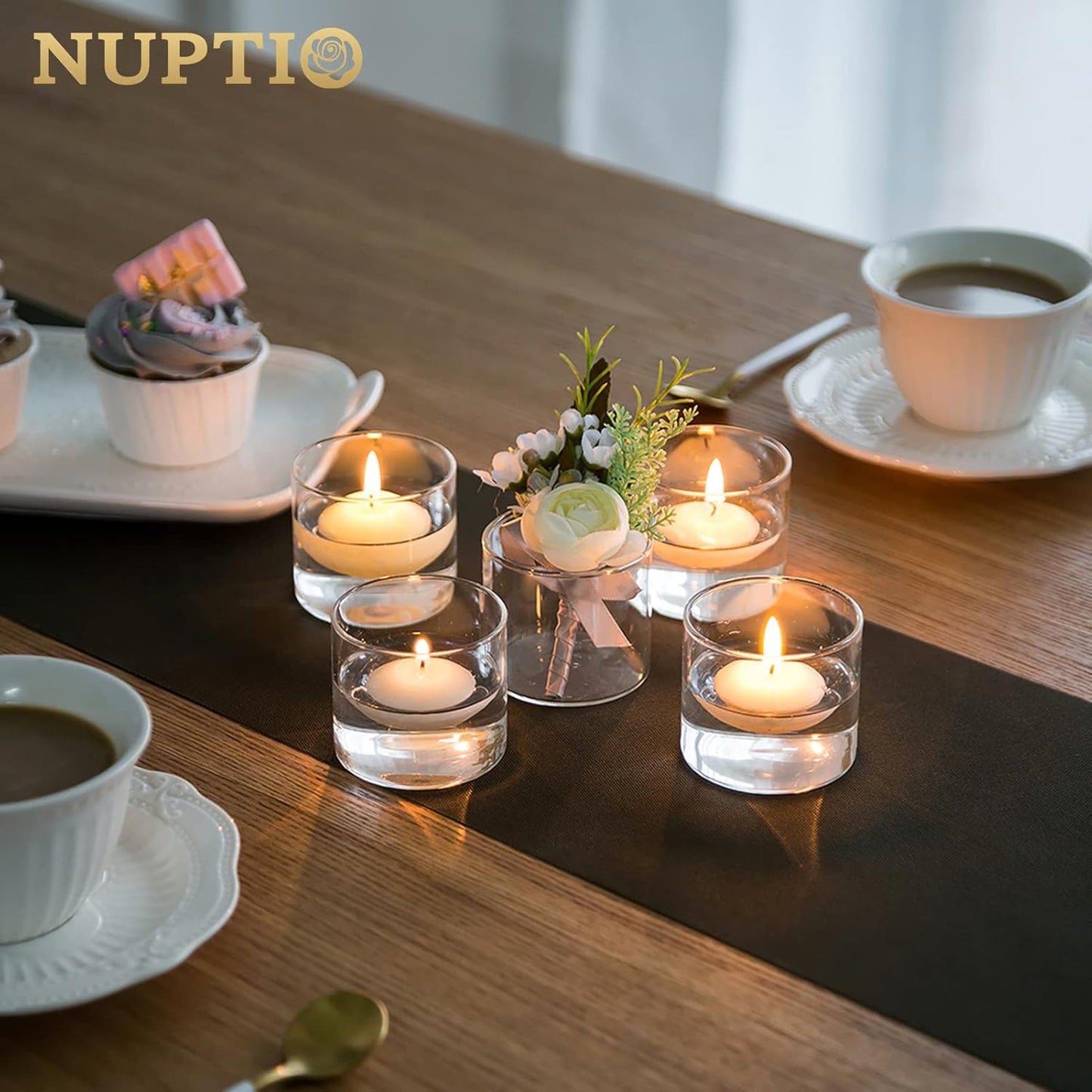 NUPTIO Clear Tealight Candle Holders: Set of 24 Glass Votive Holders Bulk - Small Floating Candleholder for Wedding Birthday Holiday Table Centerpieces Decoration (2.24 x 1.97 inch)