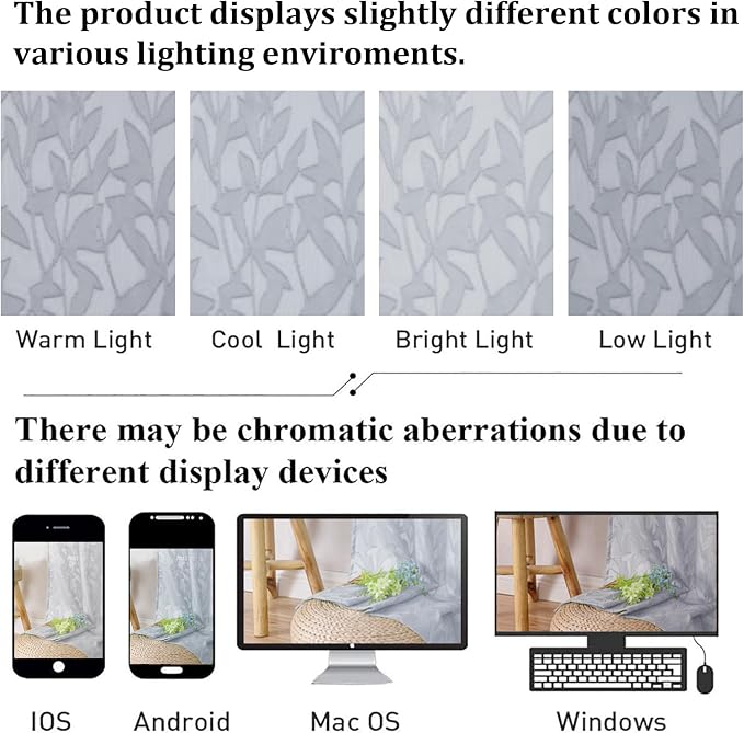 Lecloud Leia Light Grey Sheer Curtains 63 Inch Length 2 Panels, Jacquard Leaf - Image 5