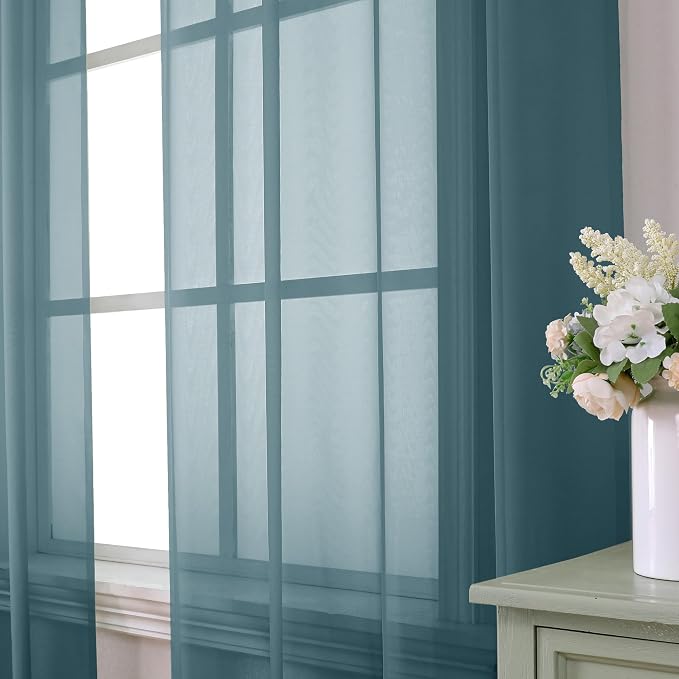 Aiyufeng Dusty Blue Sheer Curtains 63 Inch Length 2 Panels Set, Light Filtering - Image 3