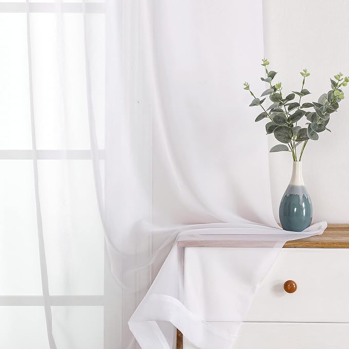 Simplebrand Sheer White Curtains 120 Inches Long, Extra Long Rod Pocket Solid - Image 7