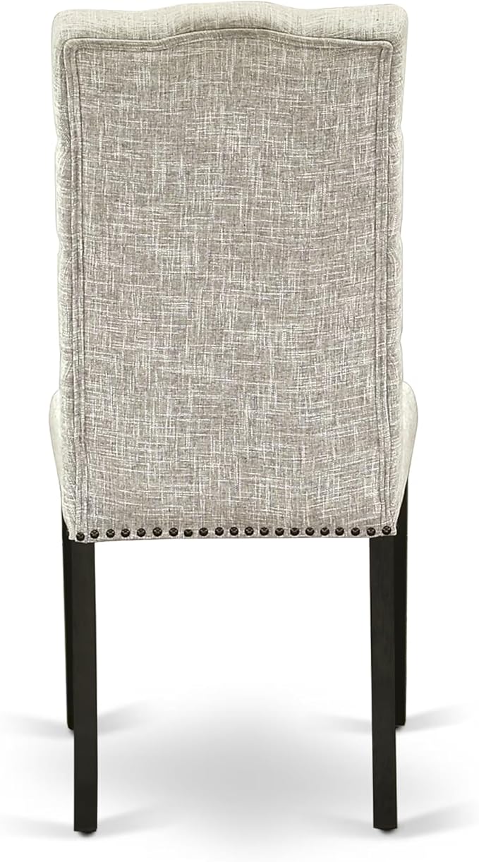 East West Furniture V697EL635-9 9 Piece Dining Set Includes a Rectangle Dining Room Table with V-Legs and 8 Doeskin Linen Fabric Upholstered Parson Chairs, 40x72 Inch, Multi-Color