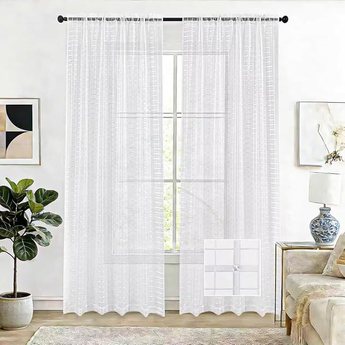 SpaceDresser Check Sheer Curtains 90 Inches Long by SpaceDresser