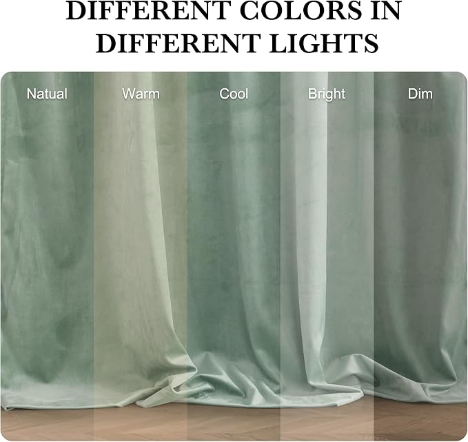 RYB HOME Mint Green Velvet Curtains 90 inches Long, Room Darkening, Floor-Length - Image 7